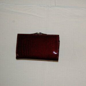 Italian Leather Wallet Snake Skin PattermBugundy and Siler Clip Closure